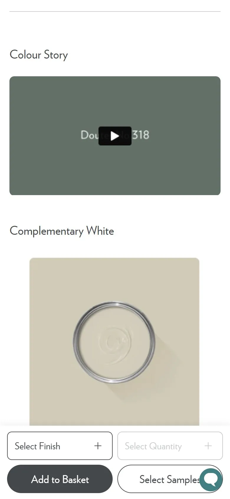 Farrow & Ball product page, mobile screenshot: A short video for every product, not one brand film