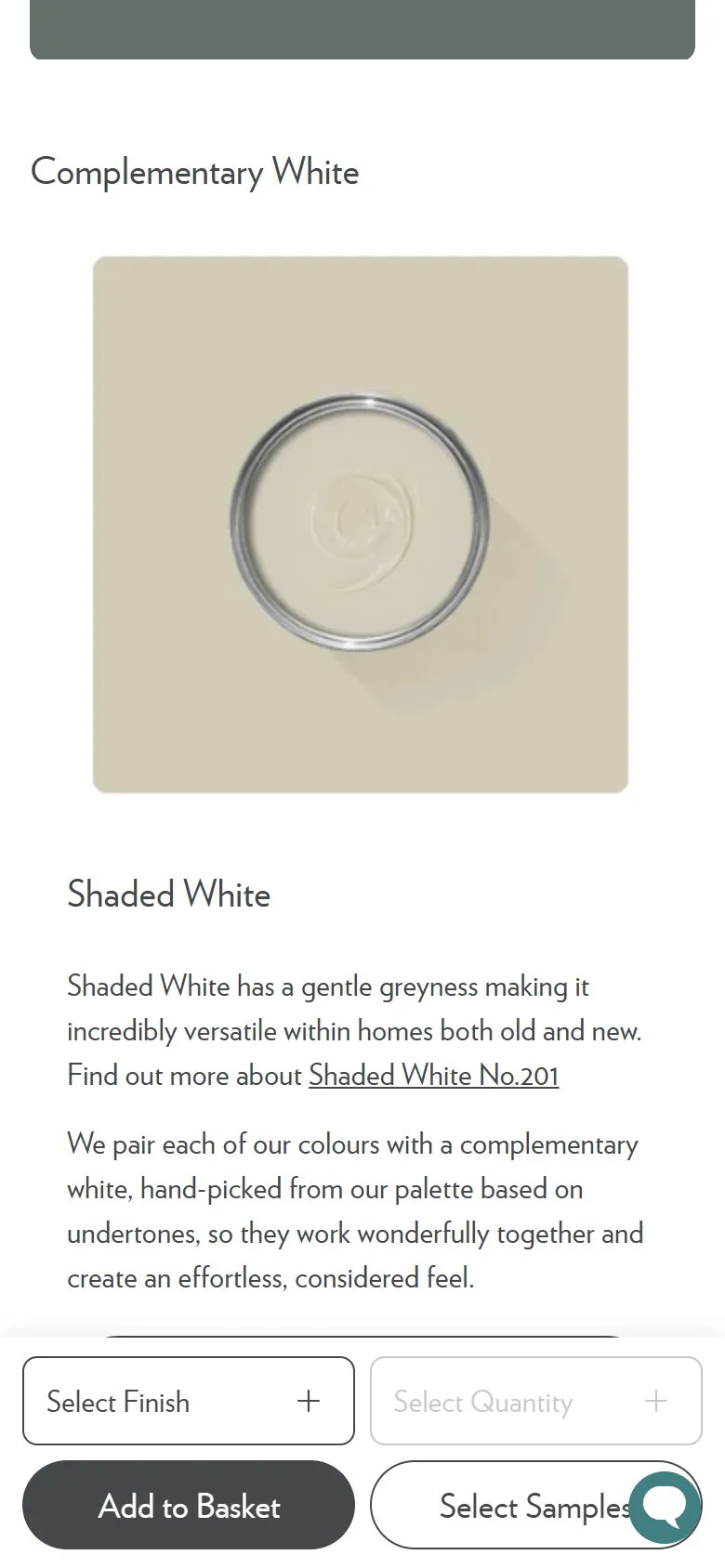 Farrow & Ball product page, mobile screenshot: Complementary products as well as related products
