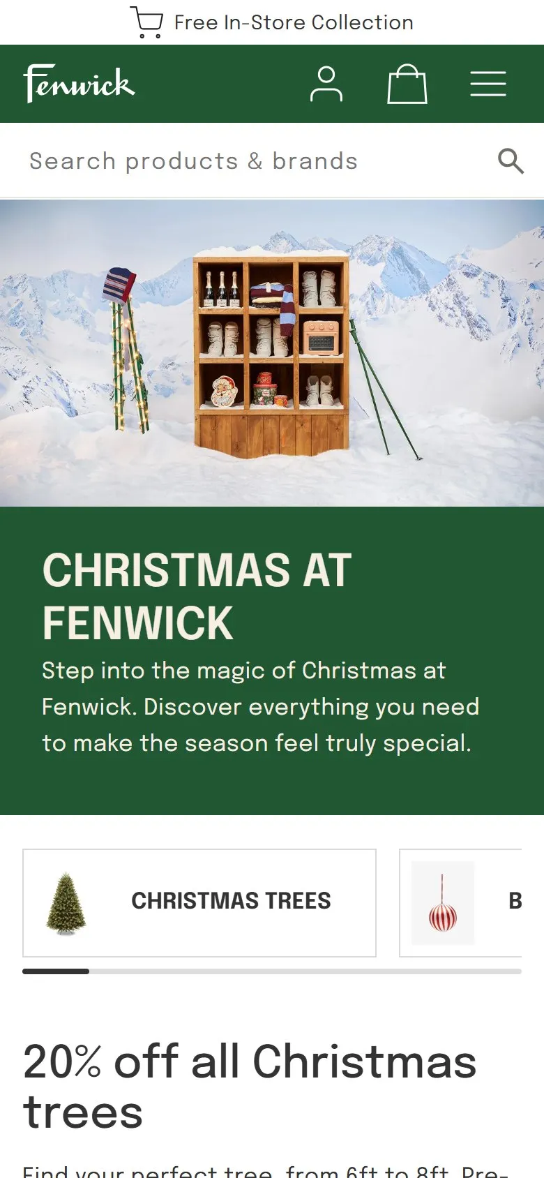 Fenwick collection page, mobile screenshot: A Christmas landing page that links to every Christmas collection
