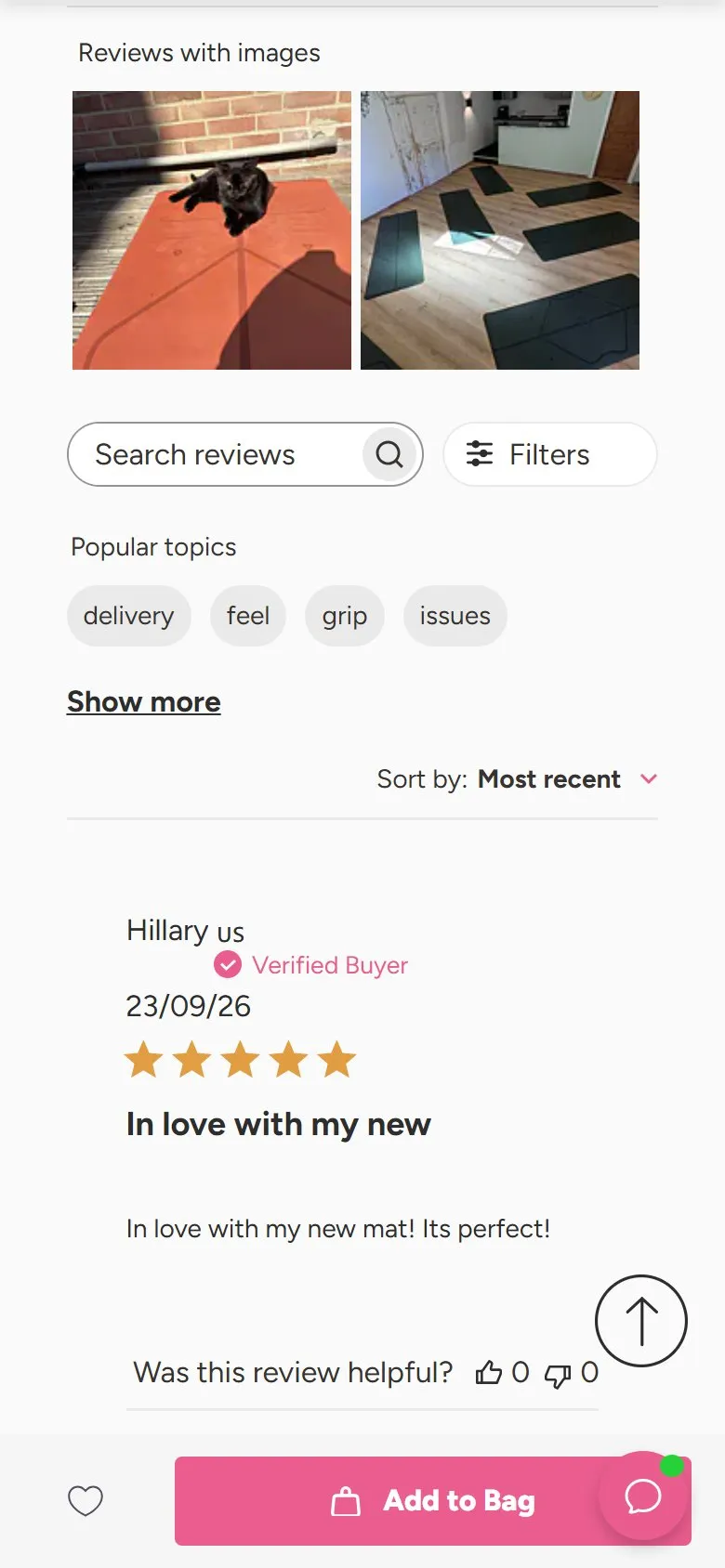 Liforme product page, mobile screenshot: Reviews led by customer photos