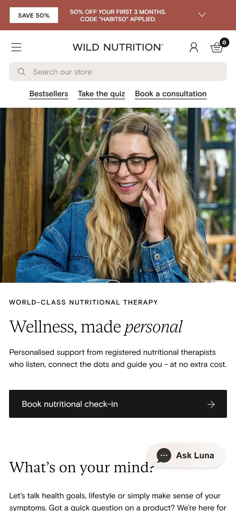 Wild Nutrition content page, mobile screenshot: A free expert consultation page that isn't a sales pitch